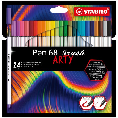 Pennarello Premium con punta a pennello - STABILO Pen 68 brush - ARTY - Astuccio da 24 - Colori assortiti