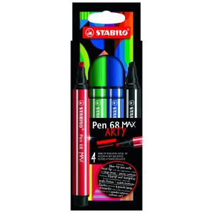 Pennarello Premium a tratto doppio (1 + 5 mm) - STABILO Pen 68 MAX - ARTY - Astuccio da 4 - Colori assortiti