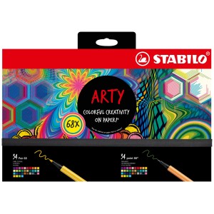 Set Creativo - STABILO ARTY Creative Set - Cofanetto da 68 - con 34 Fineliner STABILO point 88 & 34 Pennarelli Premium STABILO 