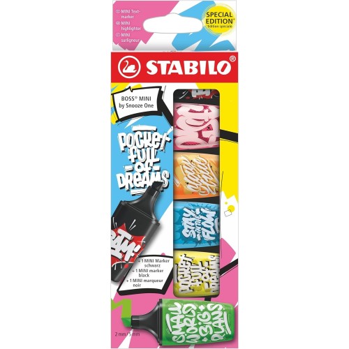 Evidenziatore e Marker - STABILO BOSS MINI by Snooze One - Astuccio da 6 - Rosa/Arancione/Blu/Giallo/Verde/Nero