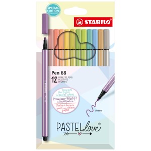 Pennarello Premium - STABILO Pen 68 - Pastellove Set - Astuccio da 12 - Colori assortiti