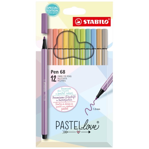 Pennarello Premium - STABILO Pen 68 - Pastellove Set - Astuccio da 12 - Colori assortiti