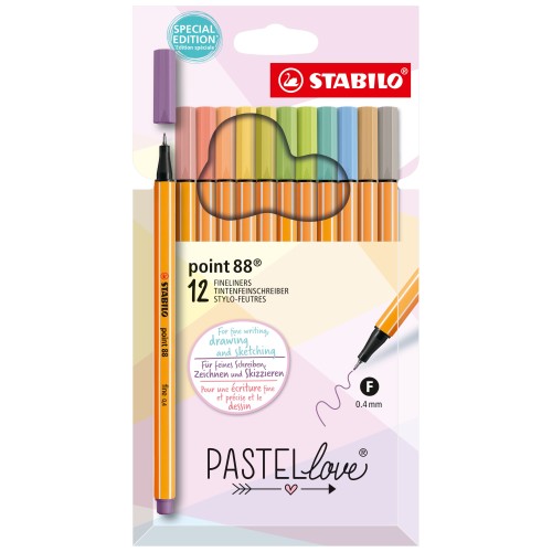 Fineliner - STABILO point 88 - Pastellove Set - Astuccio da 12 - Colori assortiti