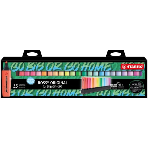 Evidenziatore - STABILO BOSS ORIGINAL Desk-Set - Snooze One Edition - 23 Colori assortiti 9 Neon + 14 Pastel