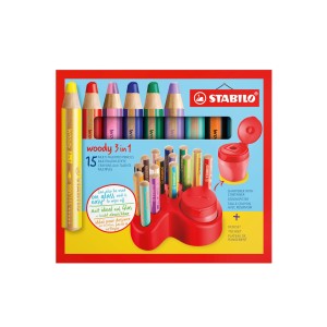 Premium DeskSet - STABILO woody 3 in 1 - Pack da 15 - 10 STABILO woody 3 in 1, 2 STABILO woody 3 in 1 Pastel, 3 STABILO woody 3