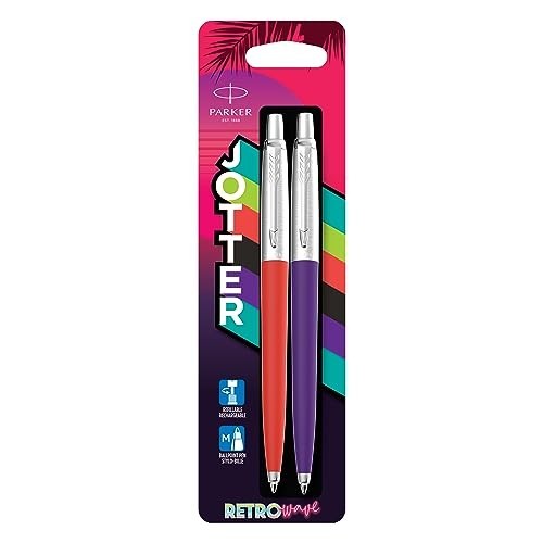 Kit 2 Penne Parker Jotter Originals Sfera, Inchiostro Blu, Rosso Vermiglione e Viola Indaco Retrowave