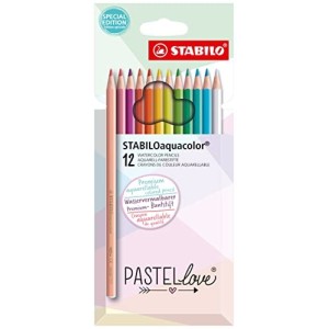 Matita colorata acquarellabile - STABILOaquacolor - Pastellove Set - Astuccio da 12 - Colori assortiti