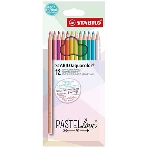 Matita colorata acquarellabile - STABILOaquacolor - Pastellove Set - Astuccio da 12 - Colori assortiti