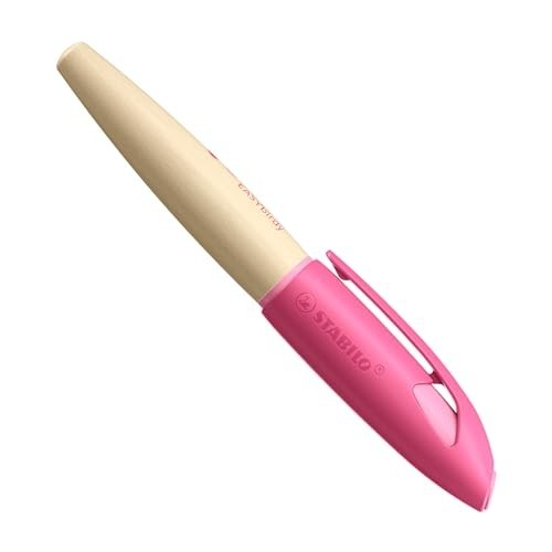 Penna Stilografica Ergonomica - STABILO EASYbirdy Timber in Rosa - per Mancini - Punta Principiante - Cartuccia Blu inclusa