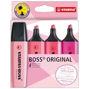 Evidenziatore - STABILO BOSS ORIGINAL - Shades of Pink - Astuccio da 4 - Colori assortiti