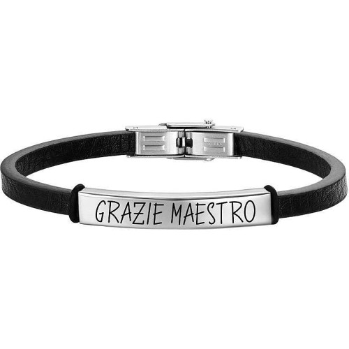 BRACCIALE UOMO IN CUOIO GRAZIE MAESTRO CON PIASTRA