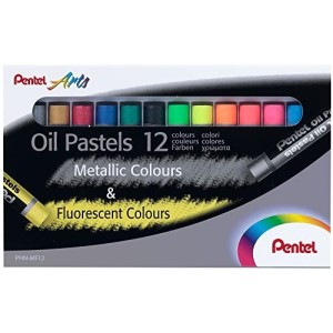 12 Pastelli a Olio Pentel Arts colori Fluo e Metallizzati