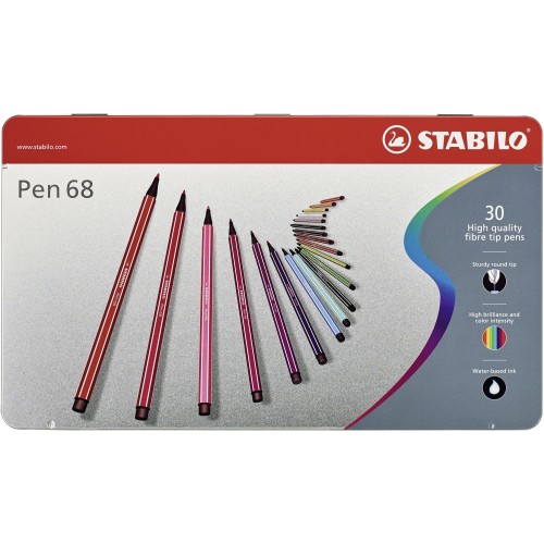 Pennarello Premium - STABILO Pen 68 - Scatola in Metallo da 30 - Colori assortiti