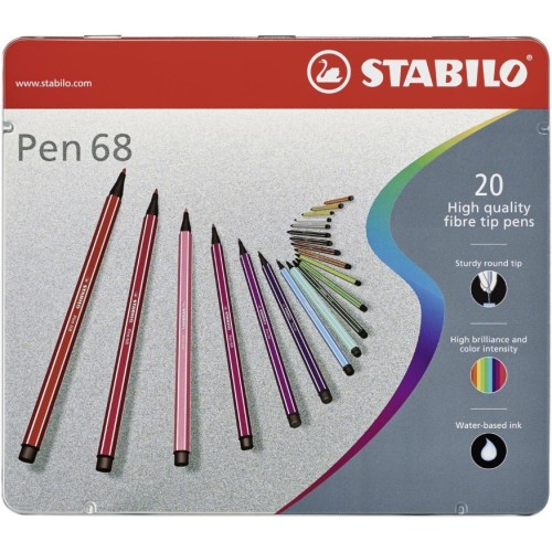 Pennarello Premium - STABILO Pen 68 - Scatola in Metallo da 20 - Colori assortiti