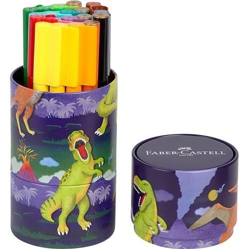 Tubo in metallo con 20 Pennarelli Connector Pens Dinosauro Faber-Castell