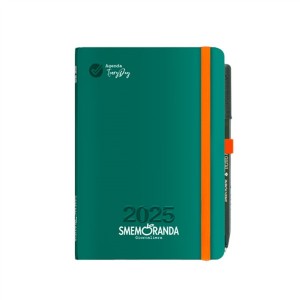 Smemoranda Every Day - Agenda Giornaliera B6 2025 12 Mesi Verde Inglese con Elastico e Penna Copertina Morbida