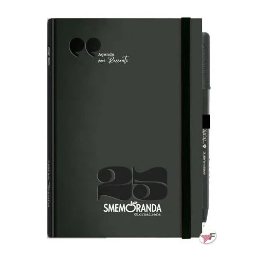 Smemoranda Racconti - Agenda Giornaliera B6 2025 12 Mesi Nero con Elastico e Penna Copertina Rigida