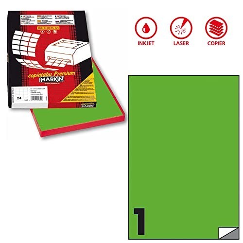 CARTA ADESIVA FLUO VERDE 1 ETICHETTA 210X297 MM APPTAC