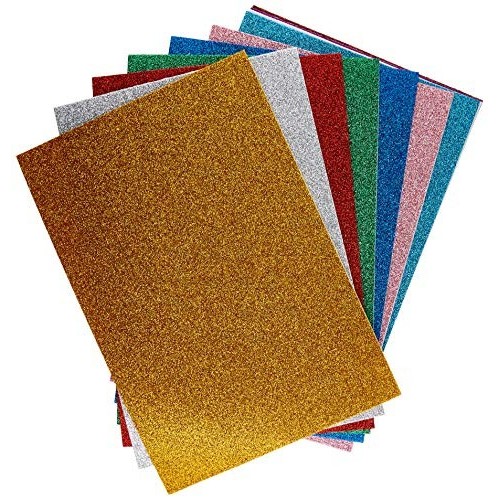 10 Fogli Gomma Crepla Glitterata Adesiva Deco A4 colori Assortiti