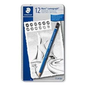 Astuccio Metallo 12 Matite Lumograph Staedtler 8B-2H