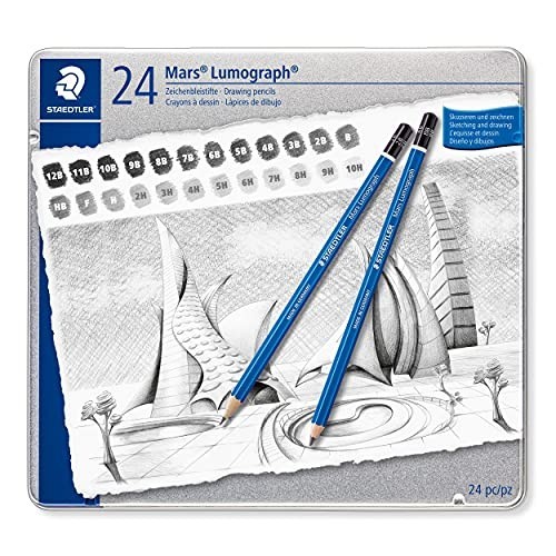 Astuccio Metallo 24 Matite Lumograph Staedtler 12B-10H