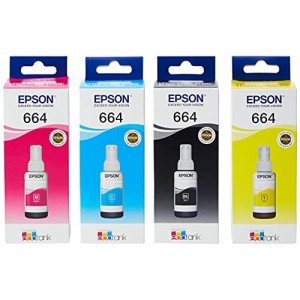 4 FLACONI INCHIOSTRO da 70 ml EPSON T664 BK/C/M/Y ORIGINALE MULTIPACK T6641 T6642 T6643 T6644 ECOTANK