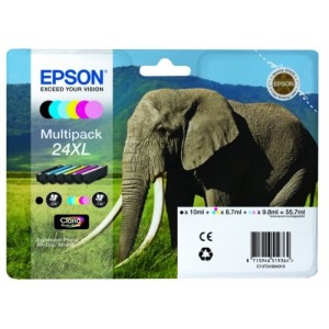 CARTUCCIA ORIGINALE EPSON C13T24384010 24 XL MULTIPACK BK-C-M-Y-LC-LM ELEFANTE